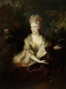 Nicolas de Largilliere Portrait of a lady with a dog and monkey oil painting